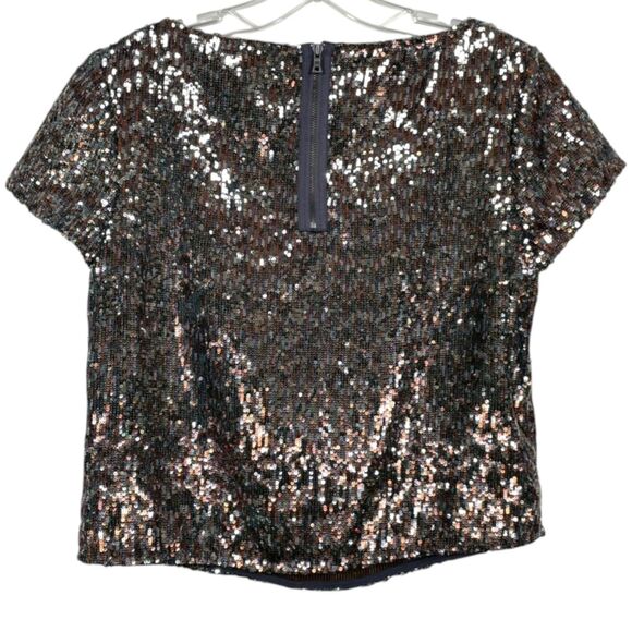 NWT Sam Edelman Sequin Blouse Size M Bronze Silver - Picture 4 of 16